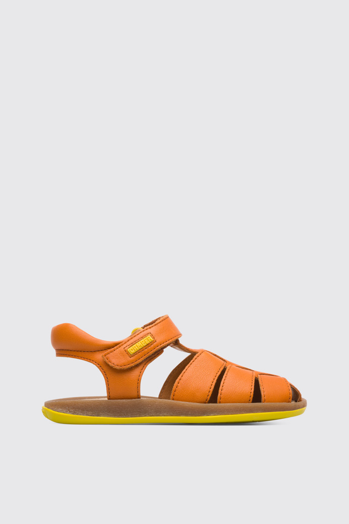 Side view of Bicho Closed dark orange T-strap sandal for kids