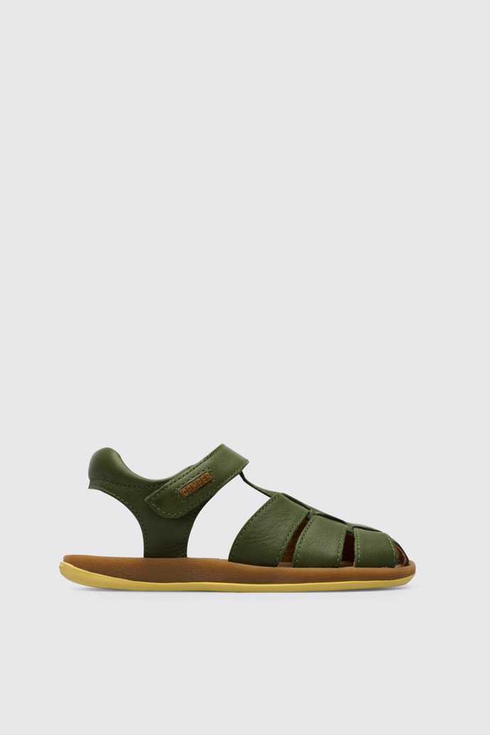 Side view of Bicho Green open sandal for kids
