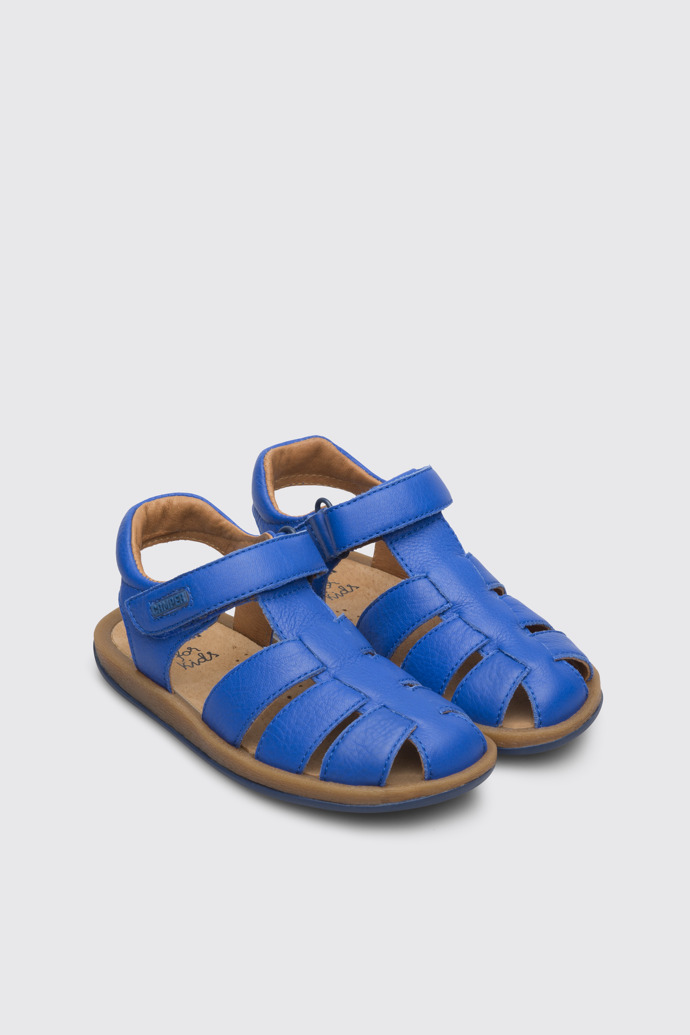 Front view of Bicho Blue open sandal for kids