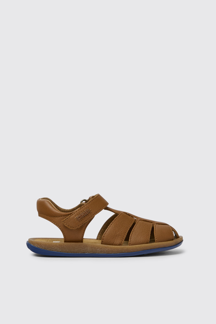 Side view of Bicho Brown leather sandals for kids