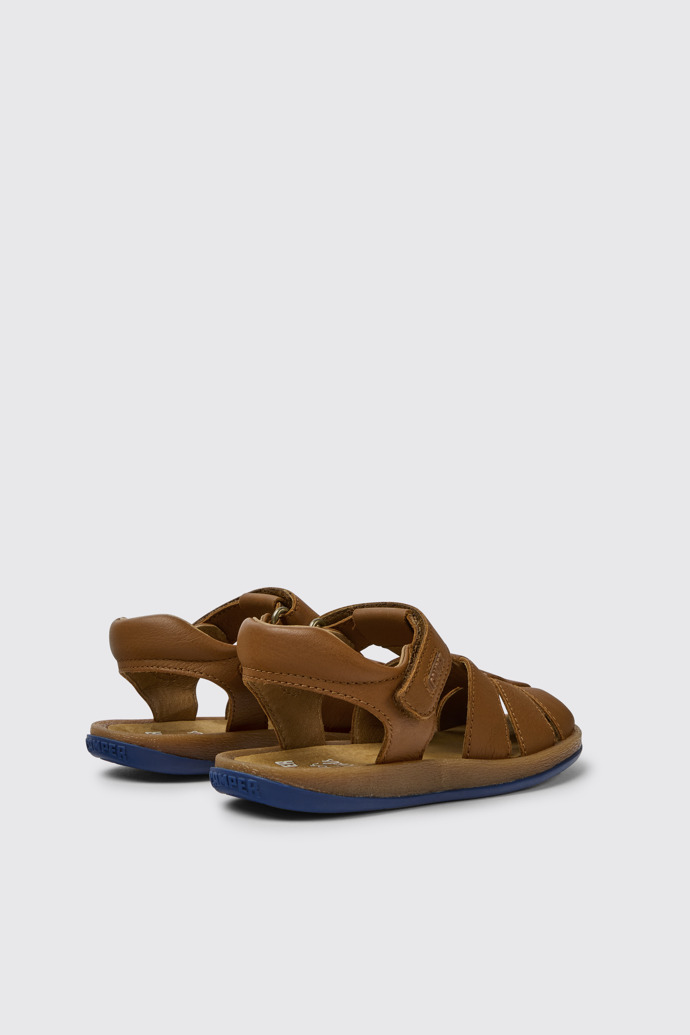 Back view of Bicho Brown leather sandals for kids