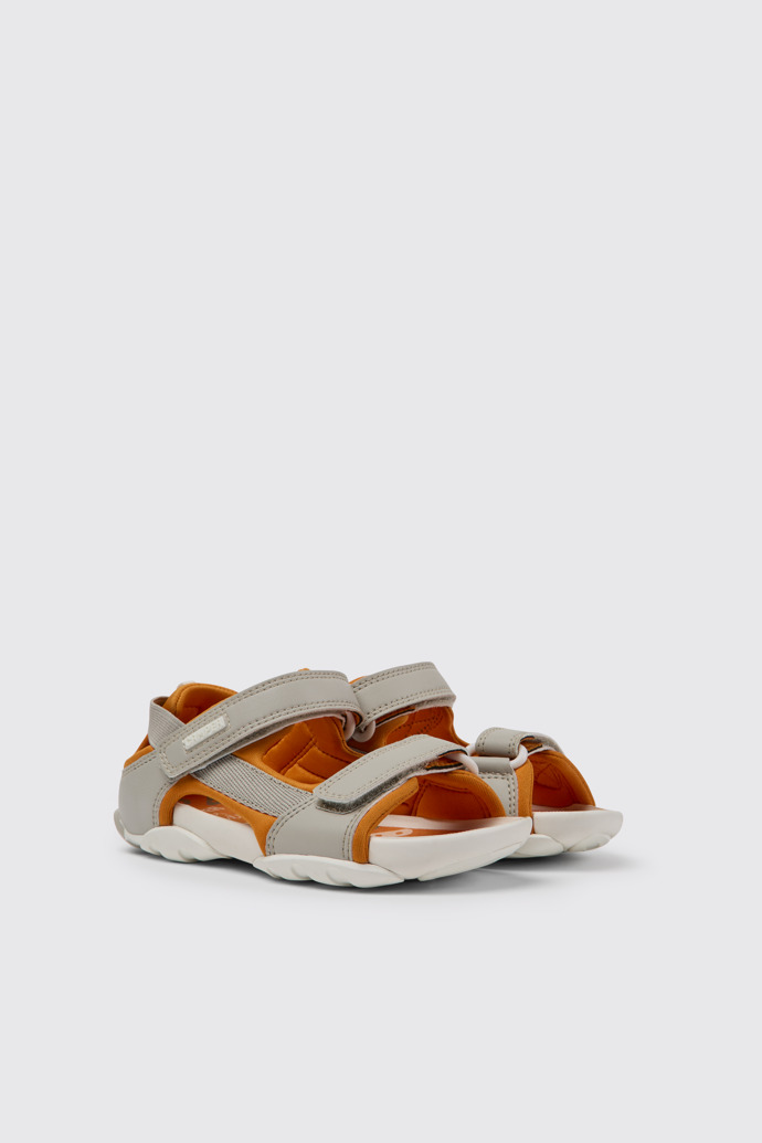Front view of Ous Grey and orange sandals for kids