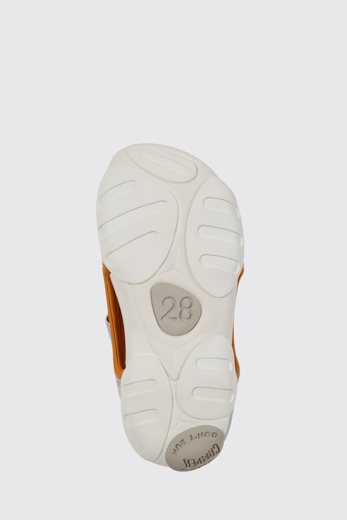 The sole of Ous Grey and orange sandals for kids