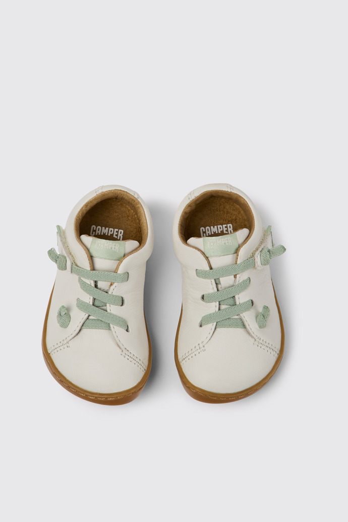 Overhead view of Peu White leather shoes for kids