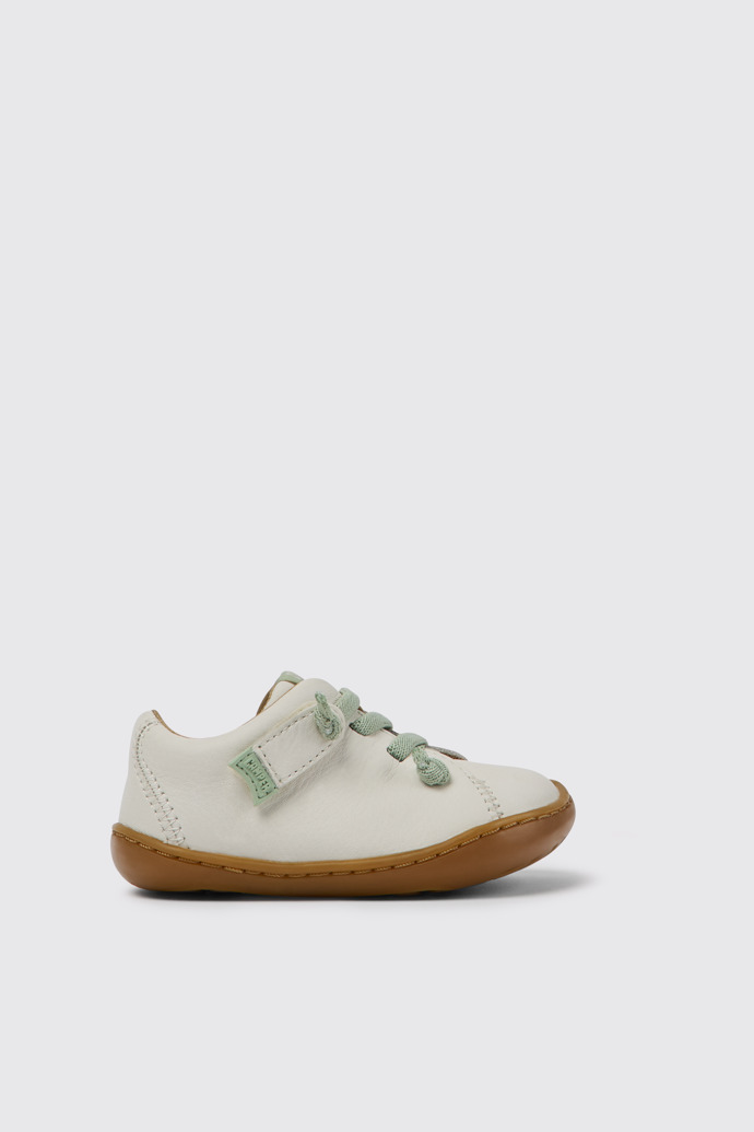 Side view of Peu White leather shoes for kids