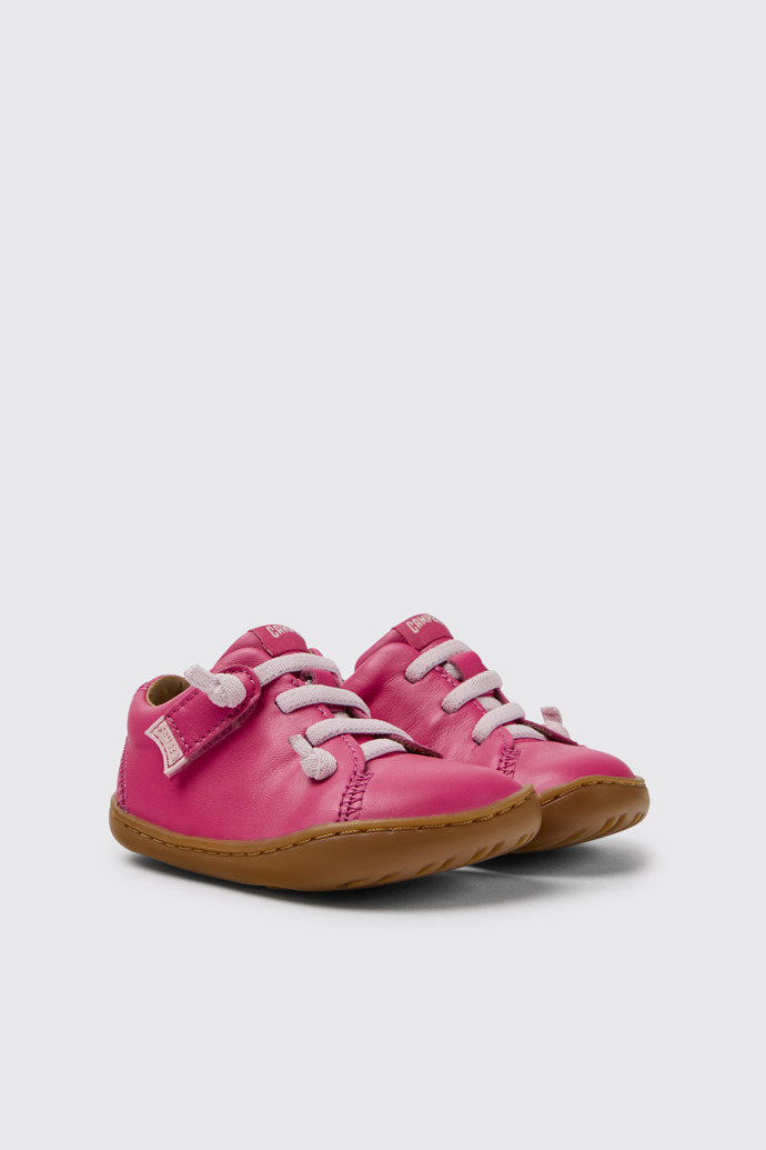Front view of Peu Pink leather shoes for kids