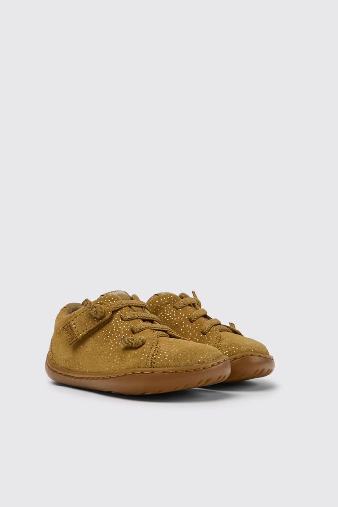 Front view of Peu Brown nubuck shoes with glitter effect for kids