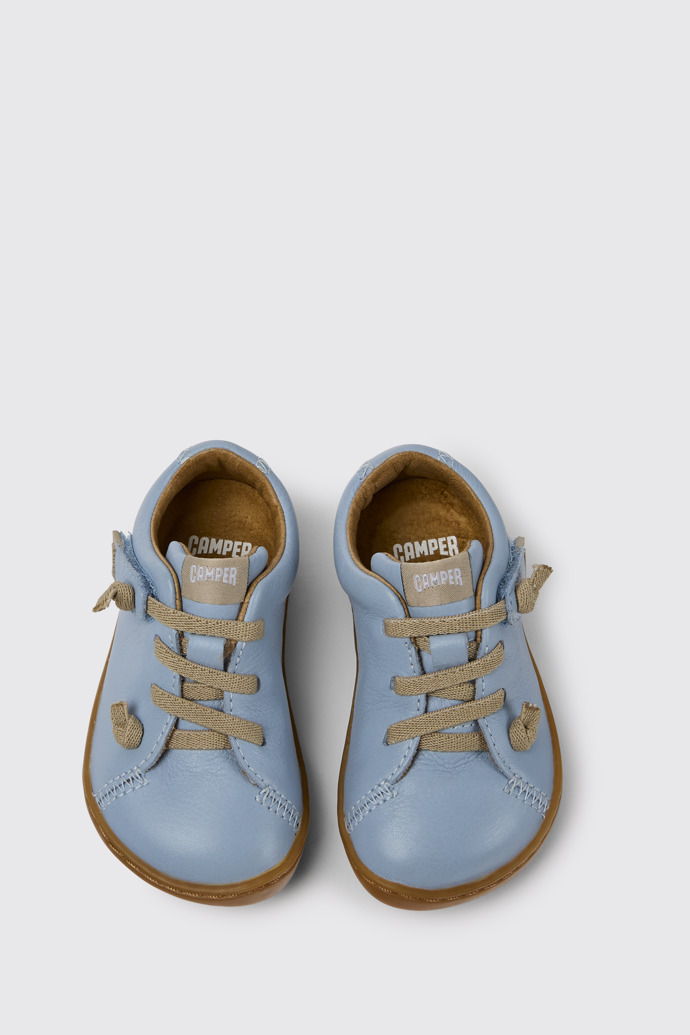 Overhead view of Peu Light blue leather shoes for kids