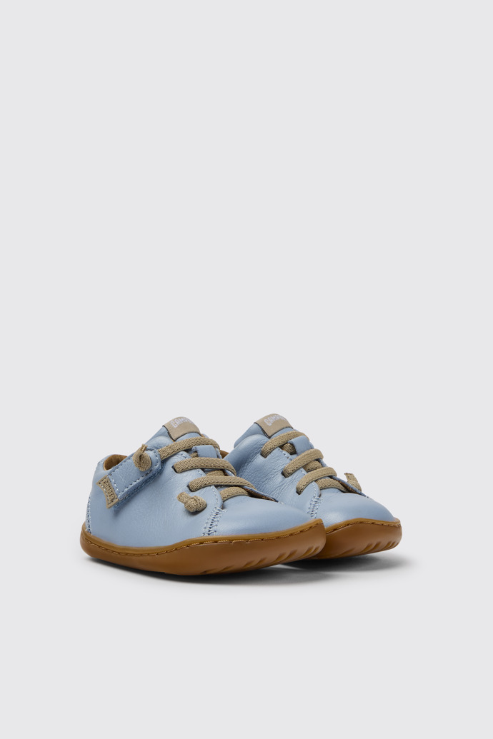 Front view of Peu Light blue leather shoes for kids