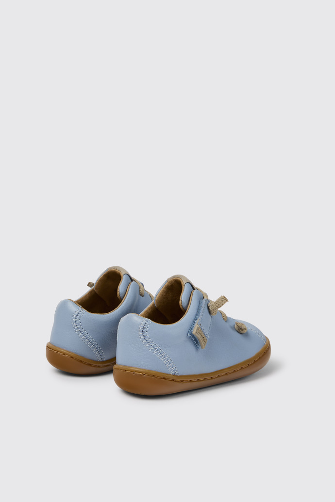 Back view of Peu Light blue leather shoes for kids
