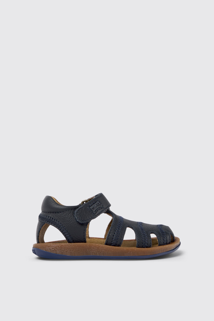 Image of Side view of Bicho Closed navy T-strap sandal for kids