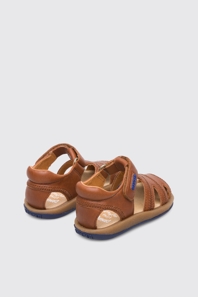 Back view of Bicho Closed brown T-strap sandal for kids