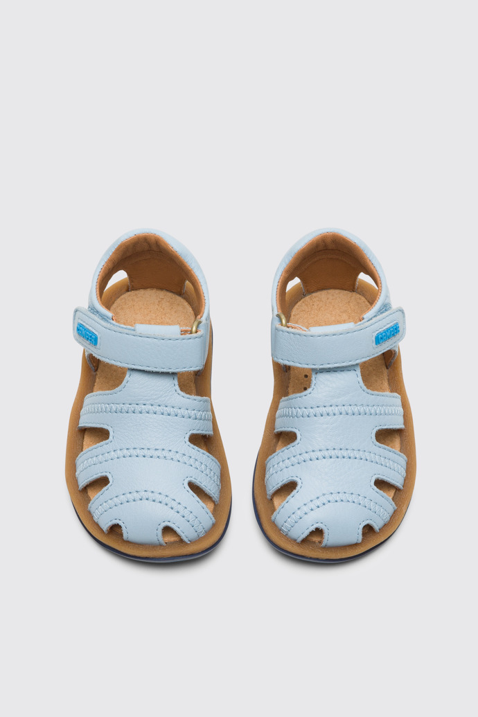 Overhead view of Bicho Light blue sandal with velcro for kids