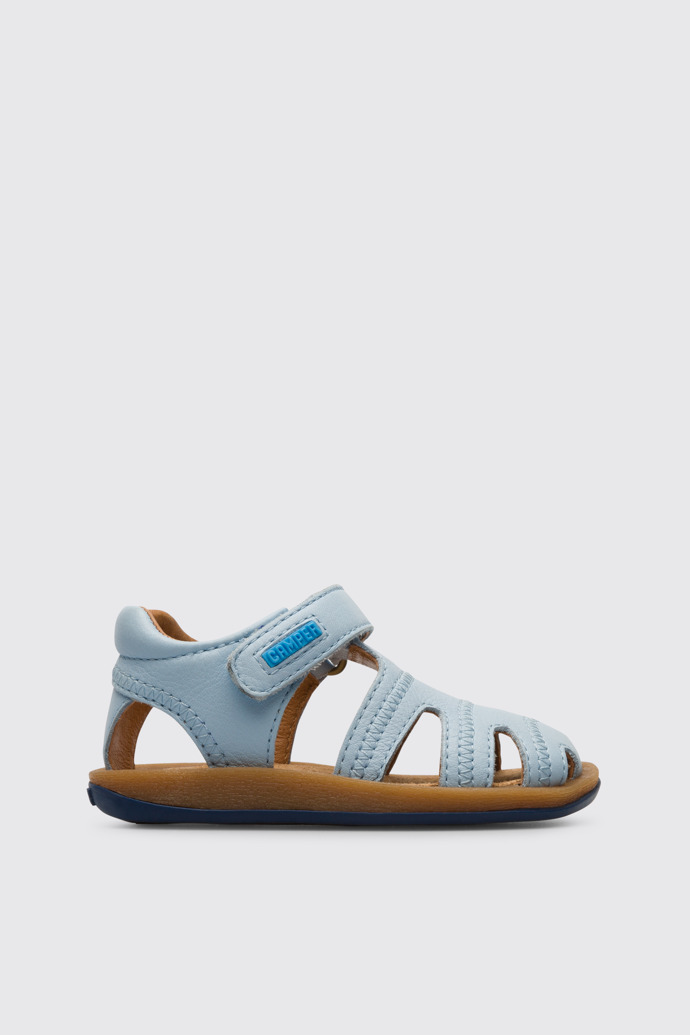 Side view of Bicho Light blue sandal with velcro for kids