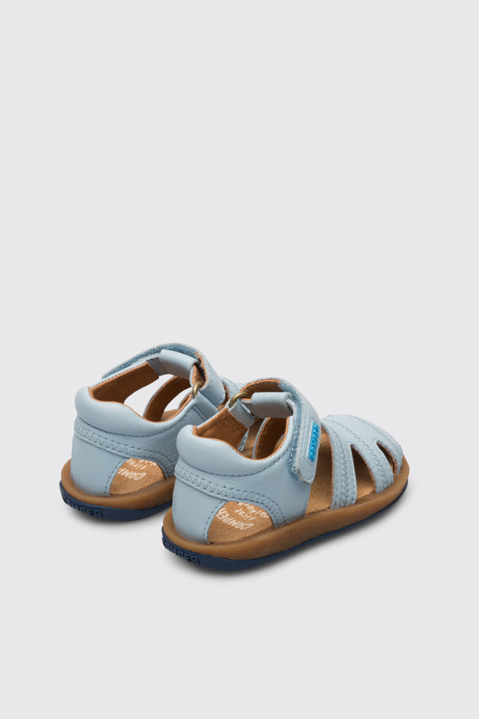 Back view of Bicho Light blue sandal with velcro for kids