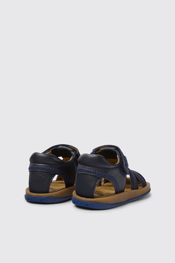 Back view of Bicho Blue leather sandals for kids