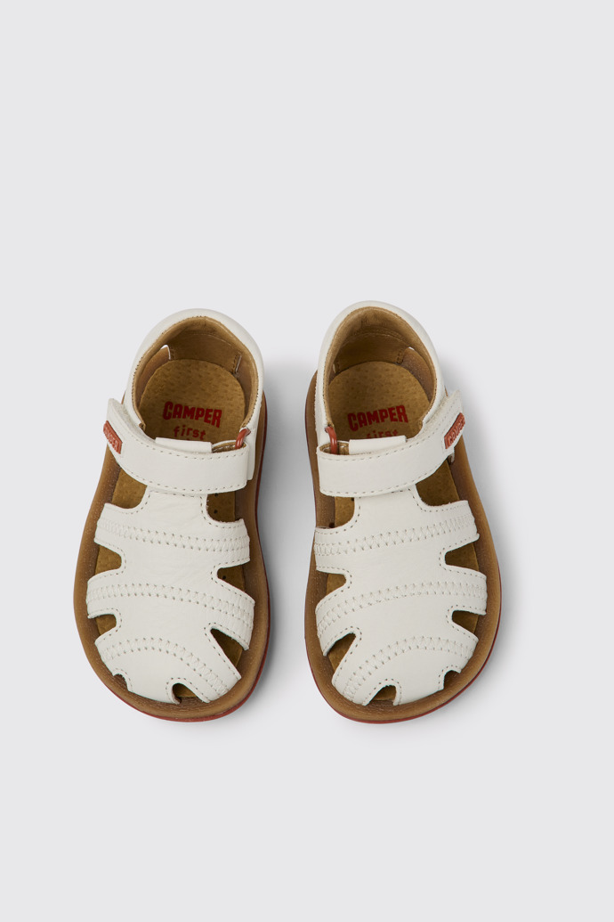 Overhead view of Bicho White leather sandals for kids