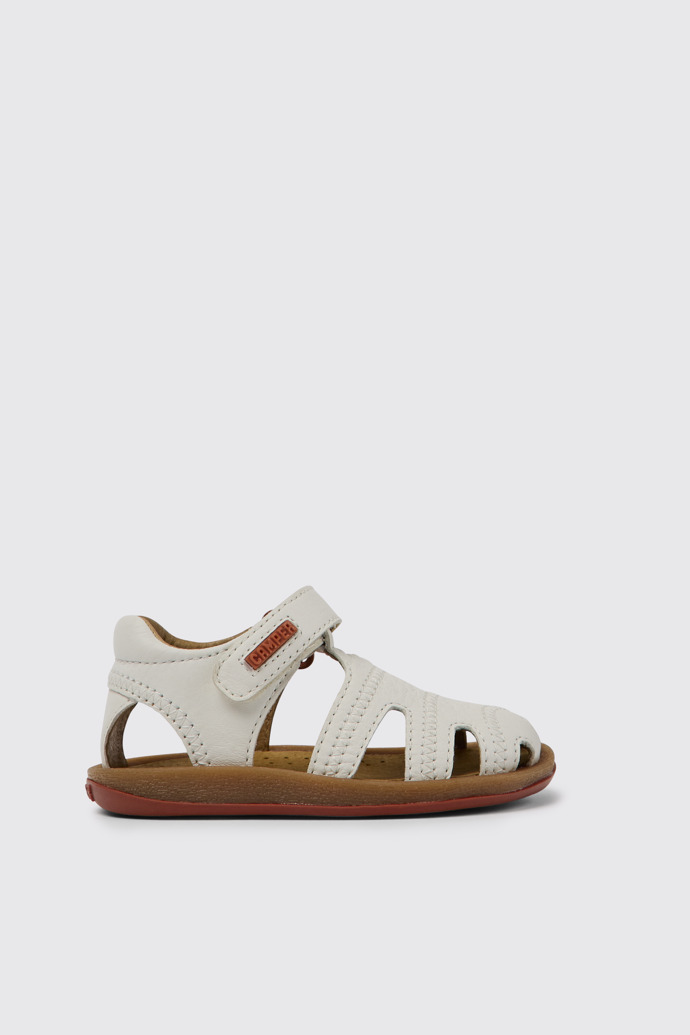 Side view of Bicho White leather sandals for kids