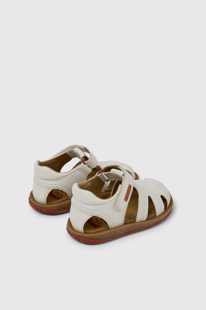 Back view of Bicho White leather sandals for kids