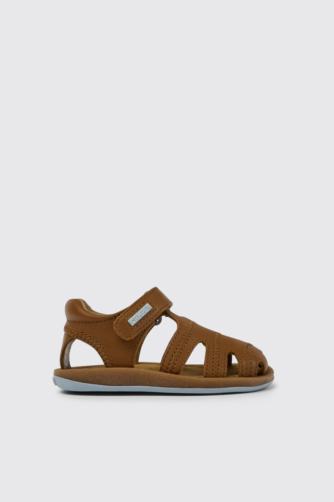 Side view of Bicho Brown leather sandals for kids