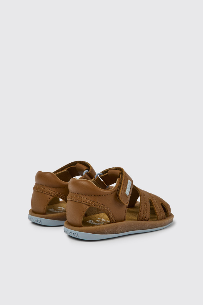 Back view of Bicho Brown leather sandals for kids