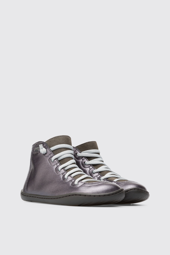 Front view of Peu Metallic grey zip ankle boot for girls