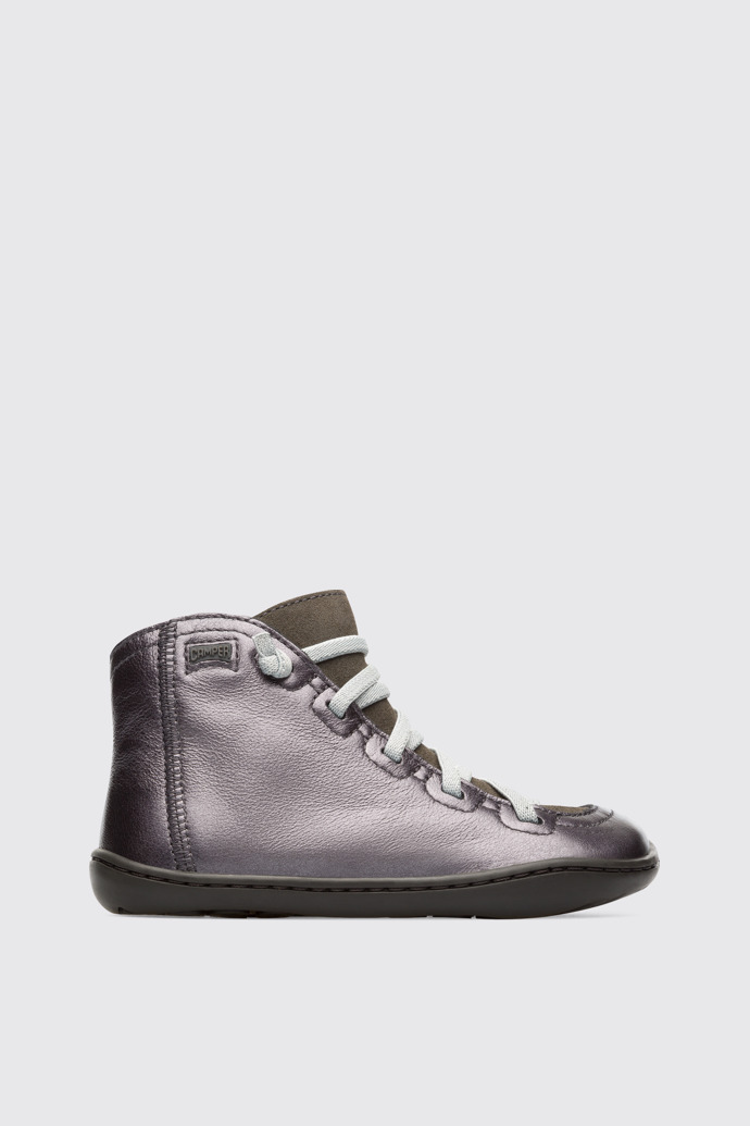 Side view of Peu Metallic grey zip ankle boot for girls