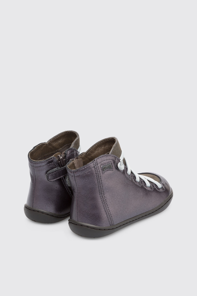 Back view of Peu Metallic grey zip ankle boot for girls