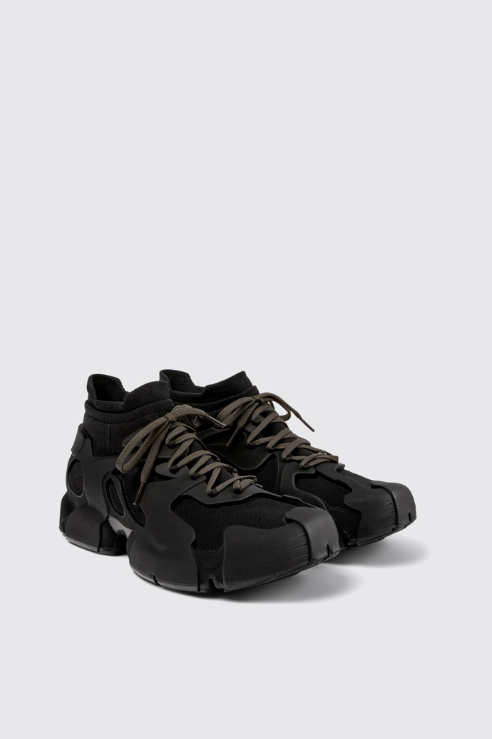 Front view of TOSSU Black Caged Sneakers