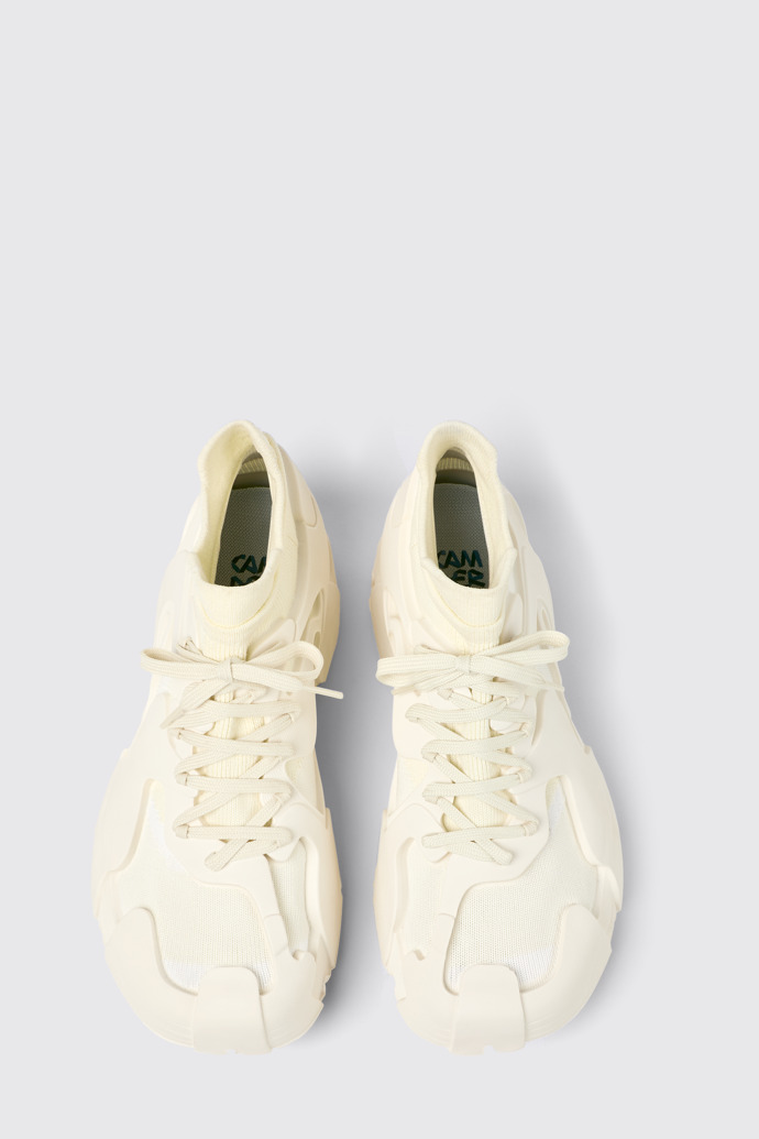 Overhead view of Tossu White Caged Sneakers