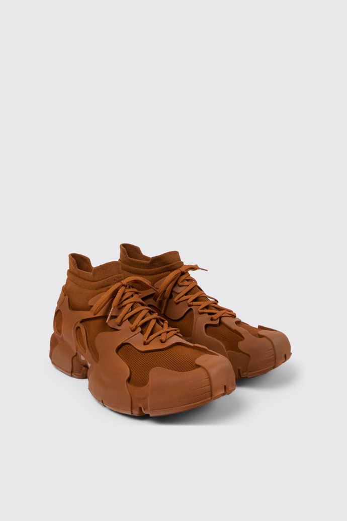 Front view of TOSSU Brown Caged Sneakers