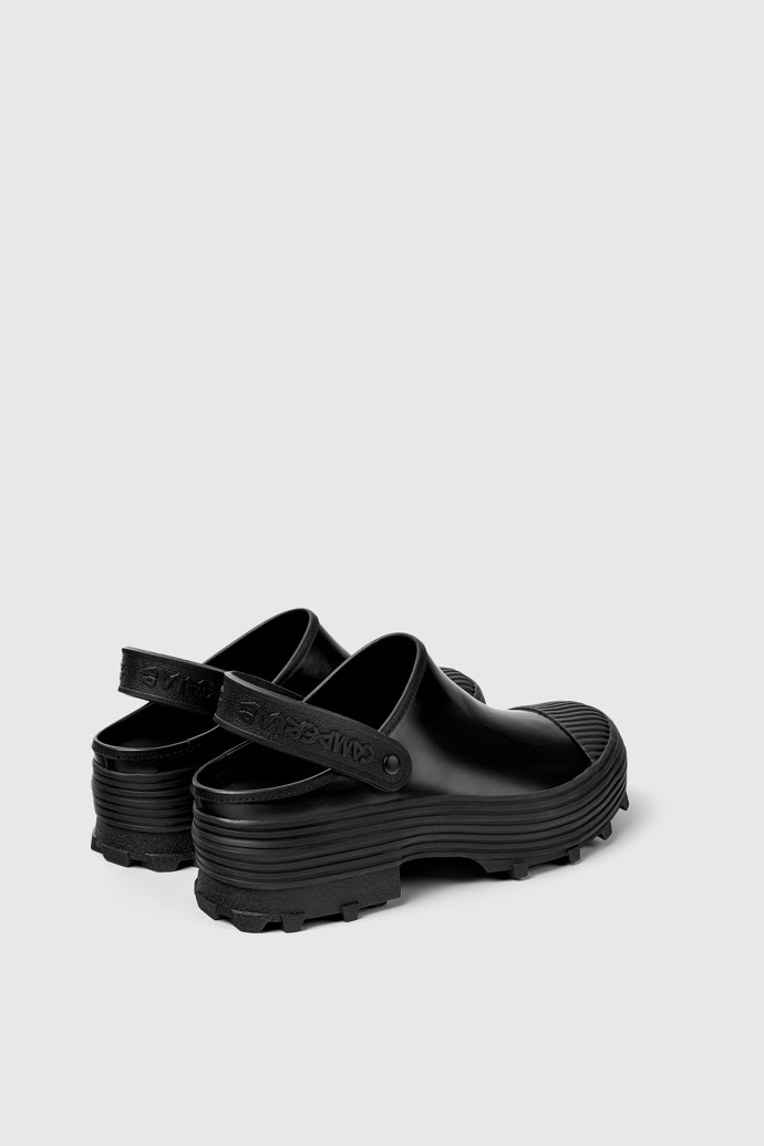 Back view of Traktori Black Leather Clogs
