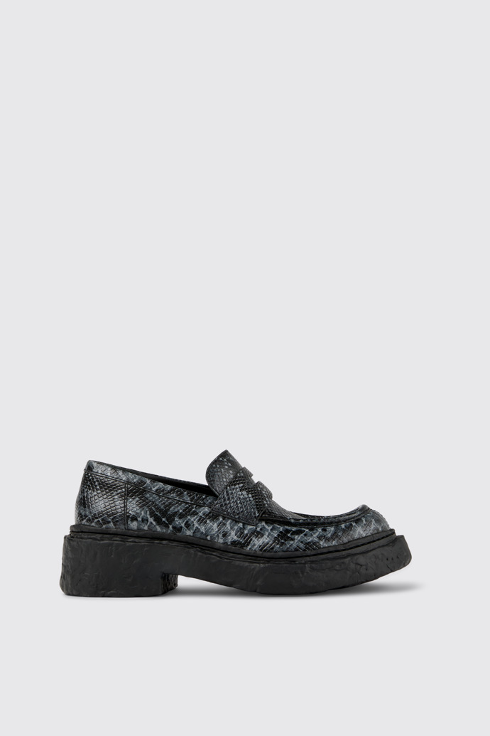 Side view of Vamonos Gray-Black Leather Loafers