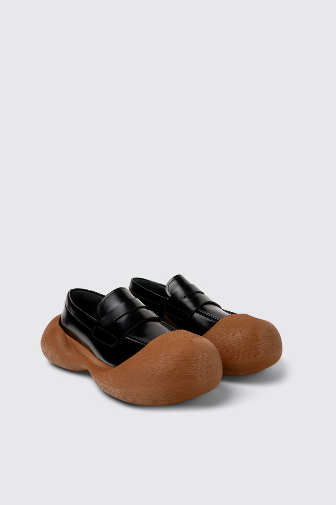 Front view of CAMPERLAB CARAMBA Black-brown leather loafers