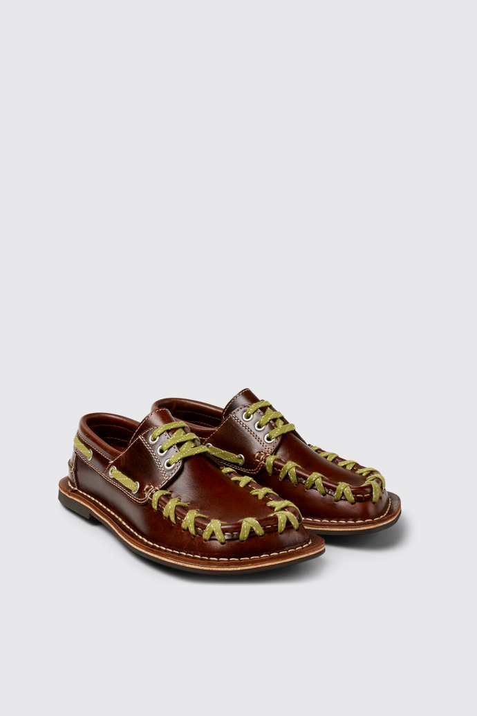 Front view of Eki Brown boat shoes