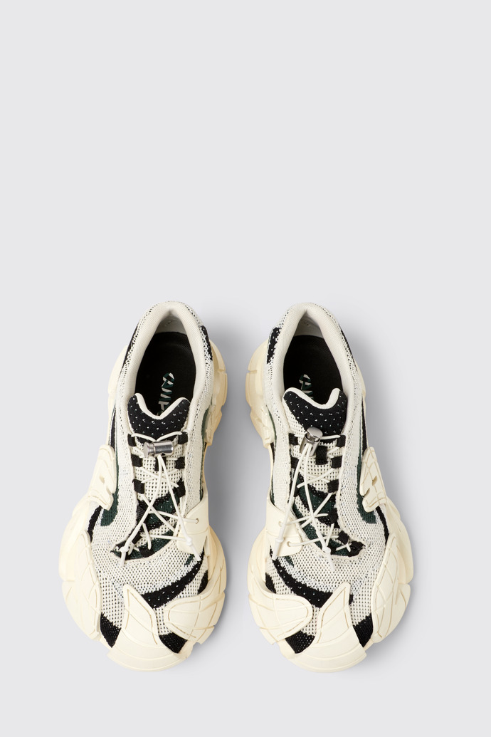 Overhead view of CAMPERLAB TORMENTA White-green textile sneakers