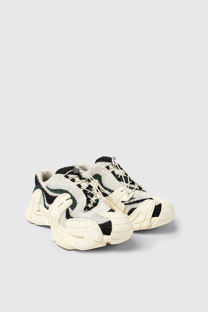 Front view of CAMPERLAB TORMENTA White-green textile sneakers