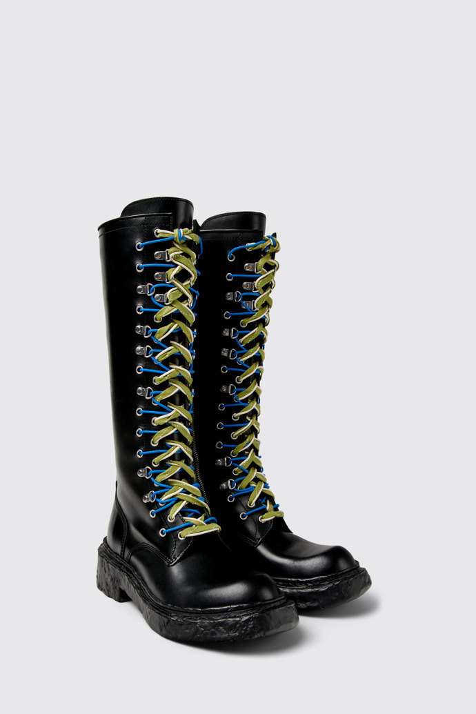 Front view of CAMPERLAB VAMONOS Black Leather High Boots