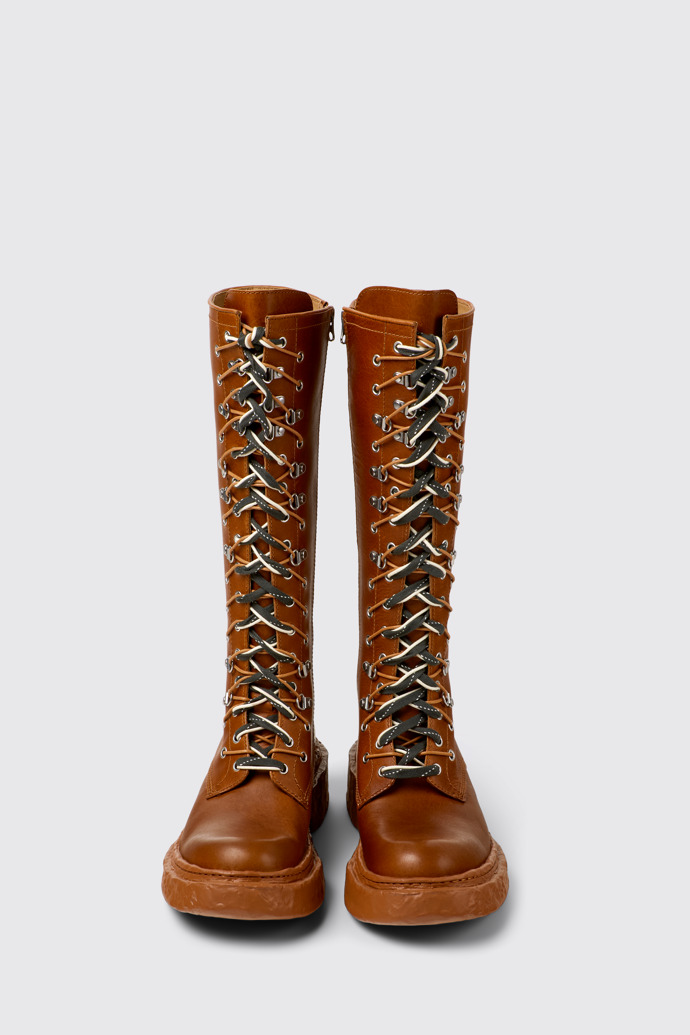 Overhead view of CAMPERLAB VAMONOS Brown Leather High Boots