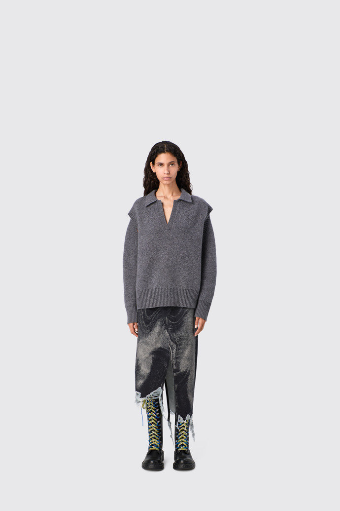 CAMPERLAB DENIM Falda vaquera asimétrica negra y gris