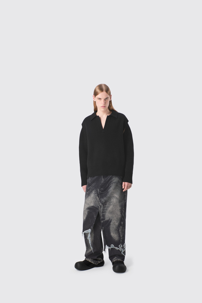 CAMPERLAB DENIM Black-gray asymmetric denim skirt