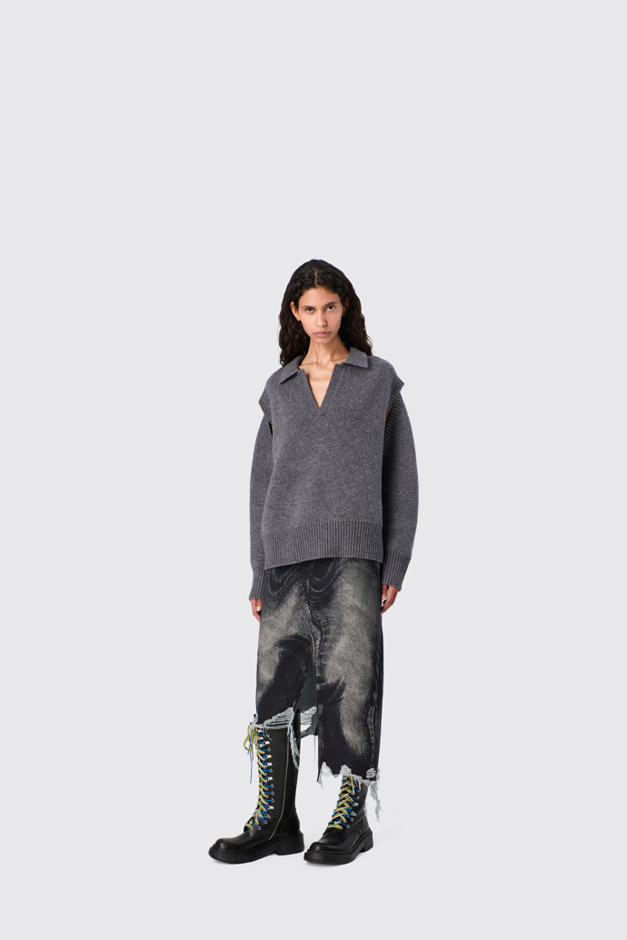 CAMPERLAB DENIM Falda vaquera asimétrica negra y gris