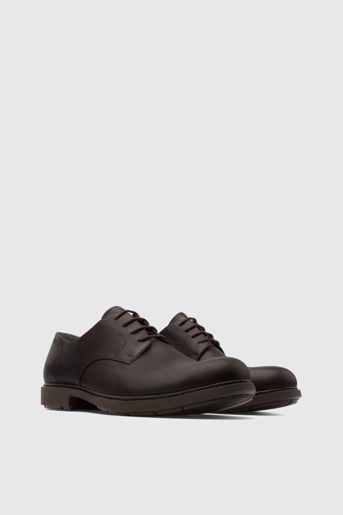 Front view of Neuman Dark brown blucher shoe for men