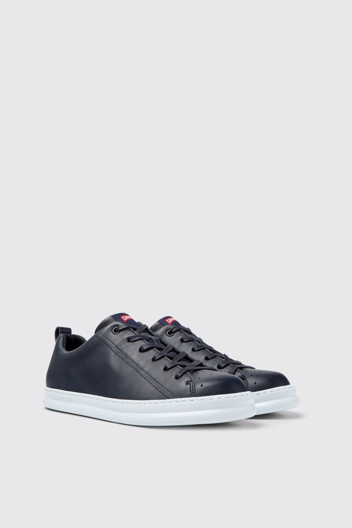 Front view of Runner Blue Leather Men's Sneakers.