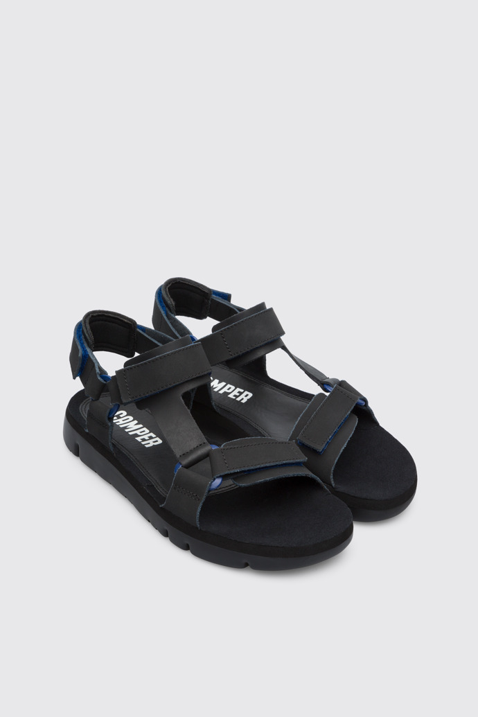 Front view of Oruga Black sporty strap sandal for men