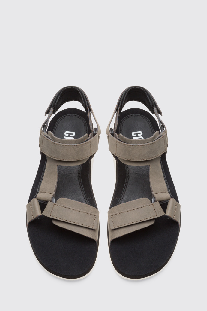 Overhead view of Oruga Men’s beige and black sporty strap sandal