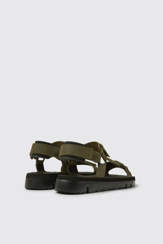 Back view of Oruga Green leather sandals for men