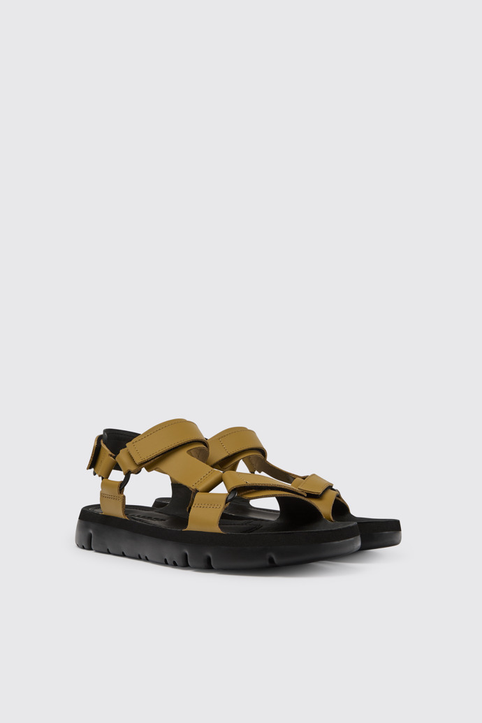 Front view of Oruga Brown leather sandals for men