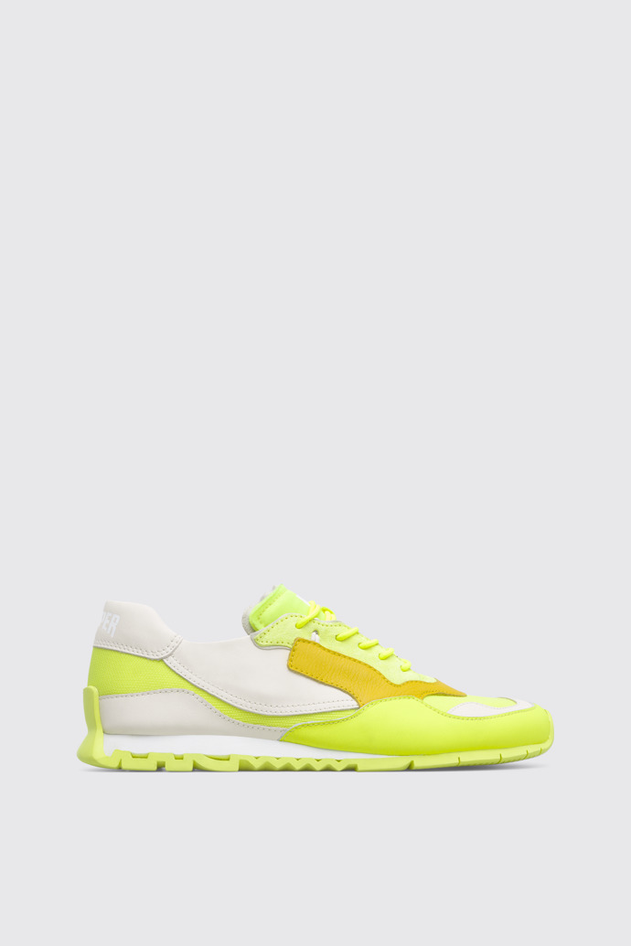 Side view of Nothing Men’s neon yellow, yellow and cream sneaker