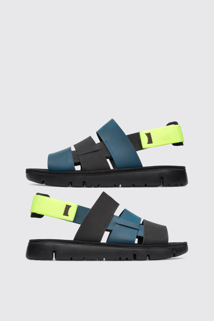 Twins Sandales bleu marine, noires et jaune fluo pour homme